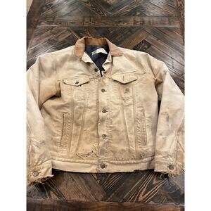 Carhartt Blanket Lined Trucker Jacket Men 46 Tall Work Wear Flaws Wear Stains